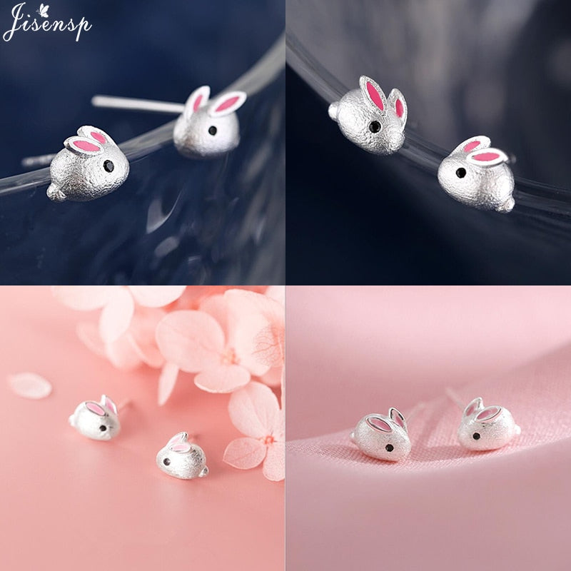Jisensp Silver Plated Earrings Lovely Tiny Rabbit Ear Stud for Women Girls Cartoon Bunny Earring Fashion Jewelry Gift - Quid Mart