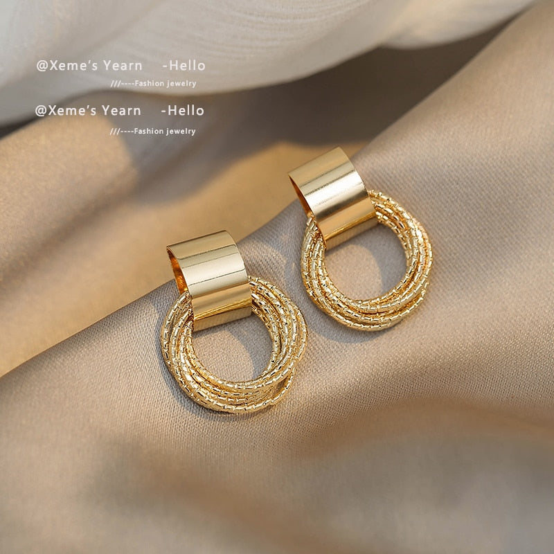 2023 Metallic Gold Circle Pendant Earrings - Wedding & Party Fashion - Quid Mart