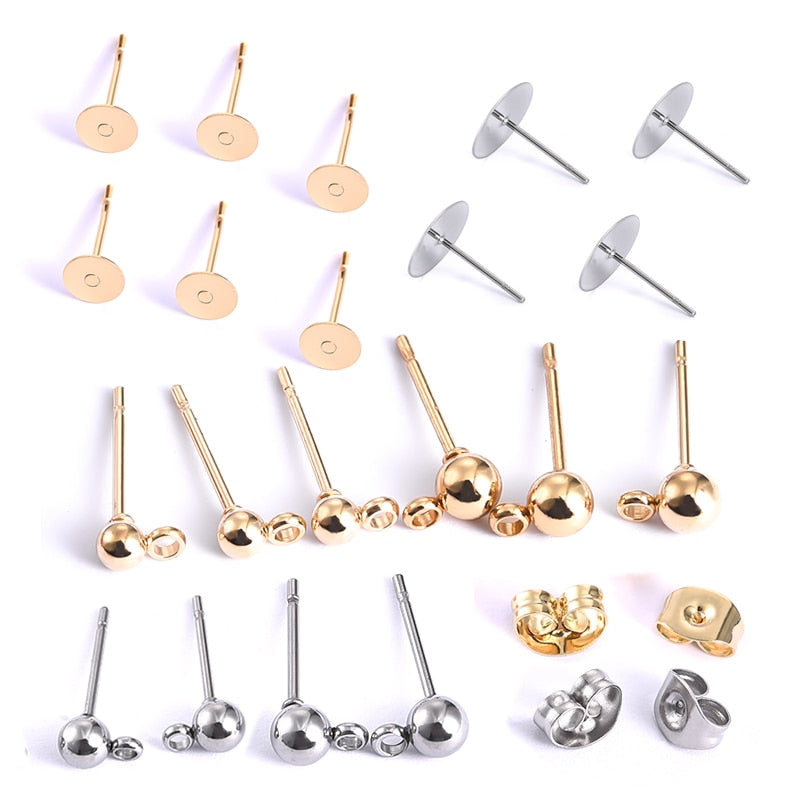 20pcs Stainless Steel Dia 4/5/6/8/10mm Stud Earrings Back Plug Ear Pins Ball Needles for DIY Jewelry Making Findings - Quid Mart
