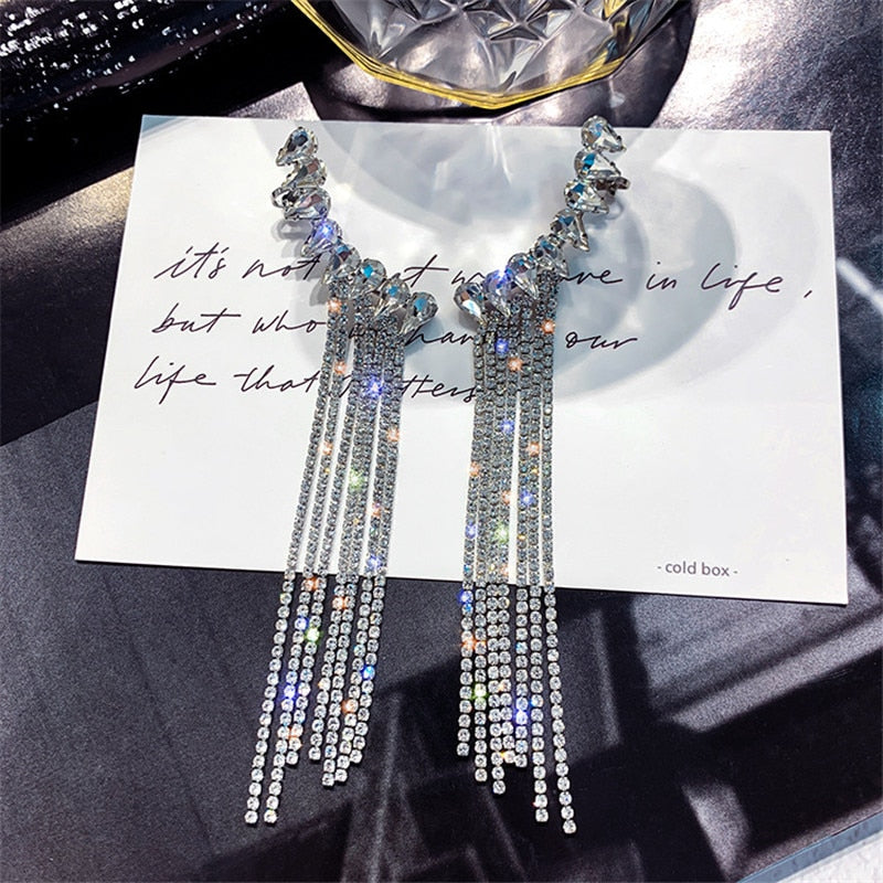 FYUAN Fashion Long Tassel Full Rhinestone Drop Earrings for Women Bijoux Shiny Water Drop Crystal Dangle Earrings Jewelry Gifts - Quid Mart