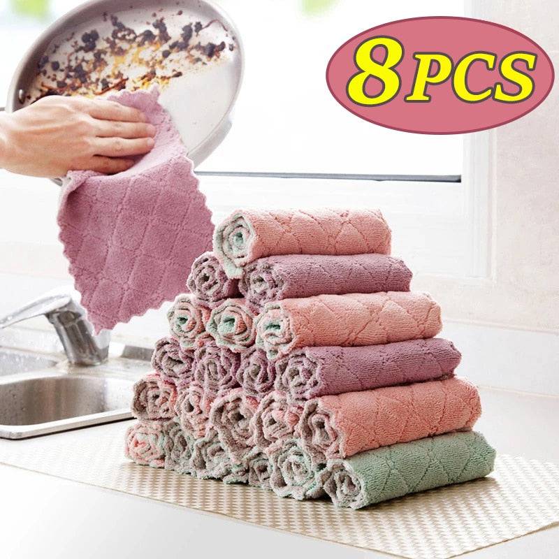 8PCS Microfiber Towel Absorbent Kitchen Cleaning Cloths Non-stick Oil Dish Towel Rags Napkins Tableware Household Cleaning Towel - Quid Mart