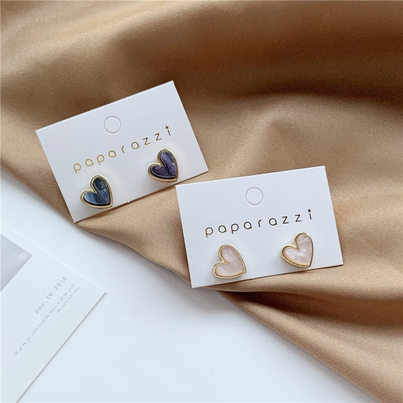 Sweet Acrylic Heart Stud Earrings Delicate Gold Color Cute Mini Ear Studs Trendy Ear Nails For Women Girls Wedding Jewelry Gift - Quid Mart