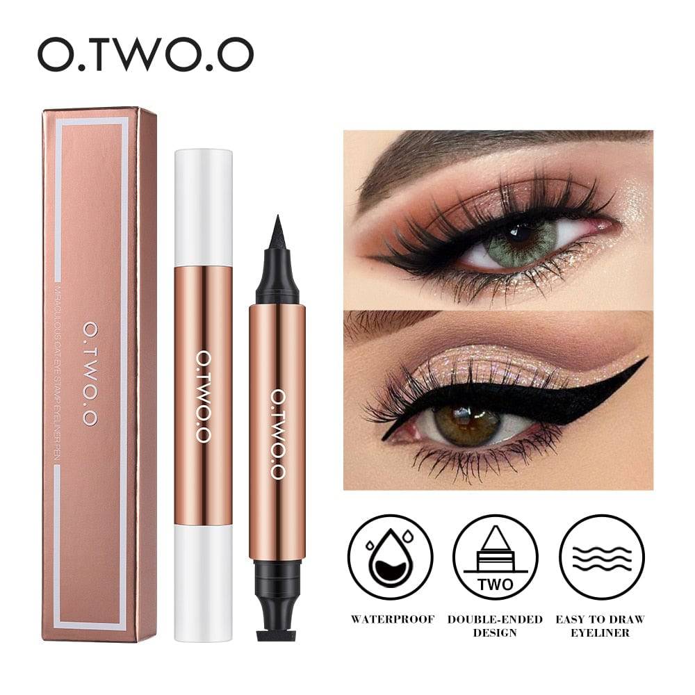 O.TWO.O Eyeliner Stamp Black Liquid Eyeliner Pen Waterproof Fast Dry Double-ended Eye Liner Pencil Make-up for Women Cosmetics - Quid Mart