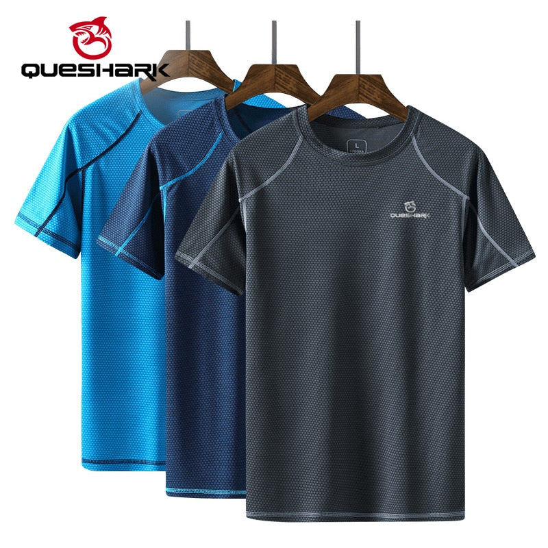 QUESHARK Men's Quick-Dry Running Tee: Ultralight & Breathable for Fitness - Quid Mart