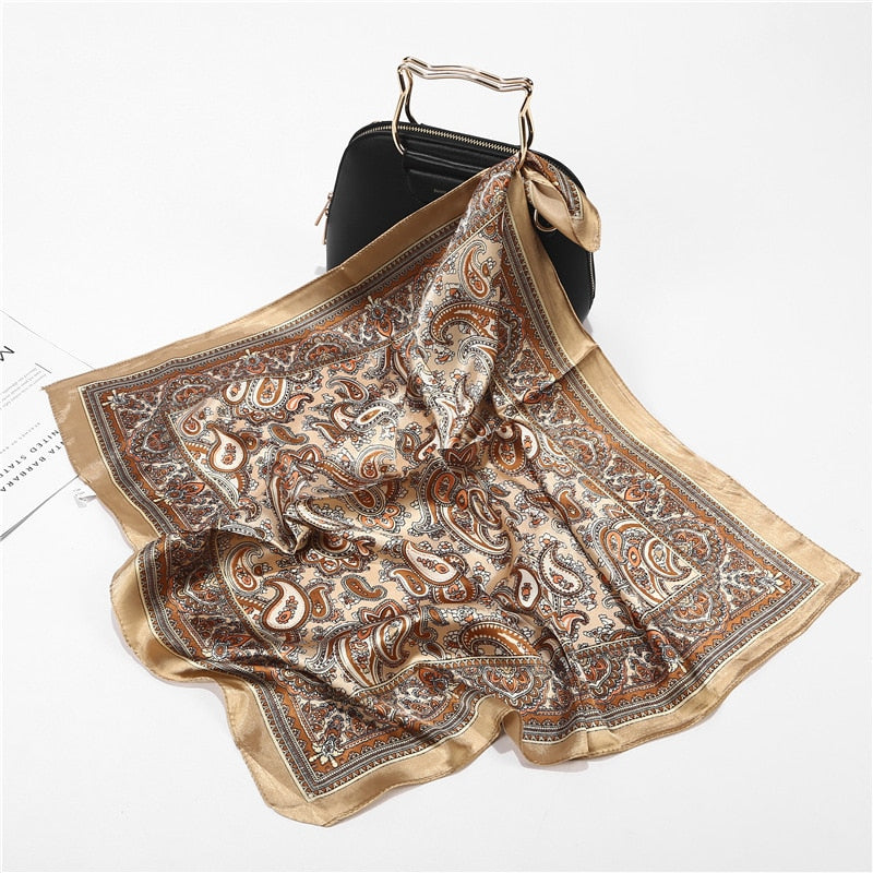 Satin Scarf: Luxury Designer, Retro Paisley Print, Small Bag Wrap for Women - Quid Mart