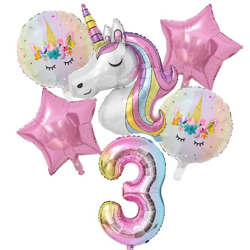 1Set Rainbow Unicorn Balloon 32 inch Number Foil Balloons 1st Kids Unicorn Theme Birthday Party Decorations Baby Shower Globos - Quid Mart