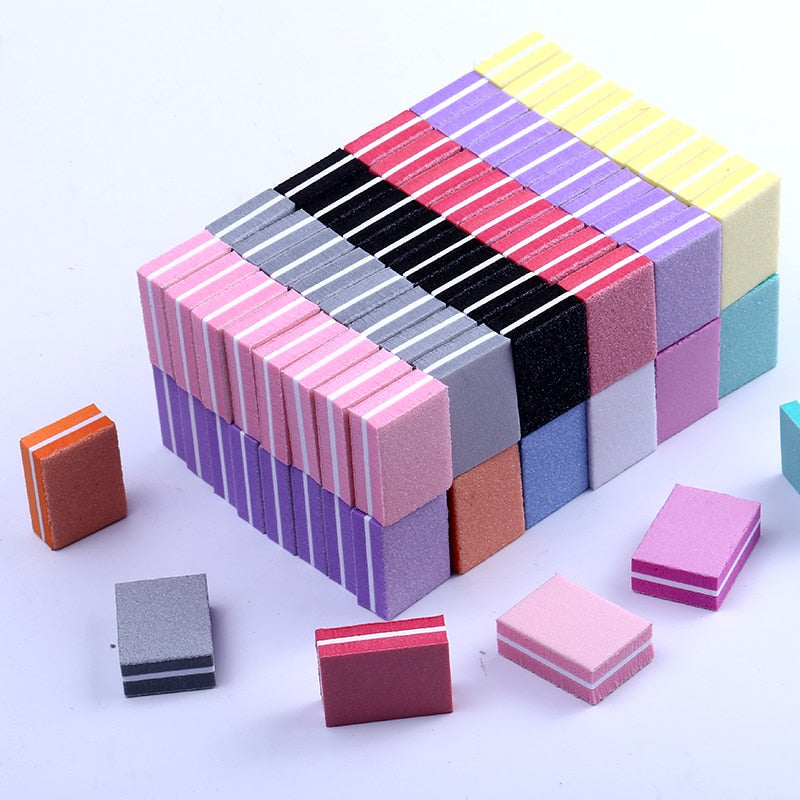 10/25/50pcs lot Double-sided Mini Nail File Blocks Colorful Sponge Nail Polish Sanding Buffer Strips Polishing Manicure Tools - Quid Mart
