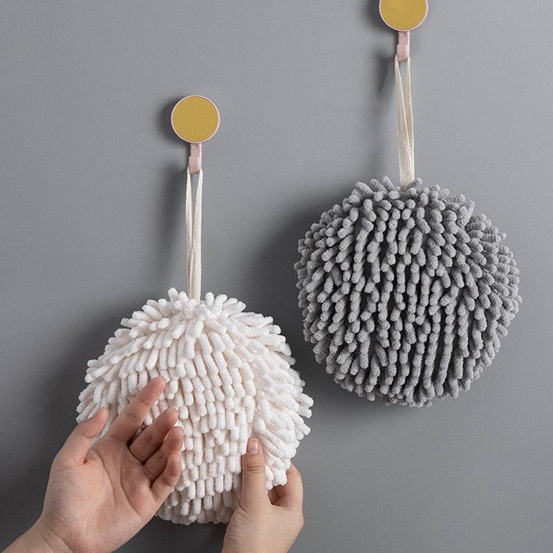 Chenille Hand Towels Kitchen Bathroom Hand Towel Ball with Hanging Loops Quick Dry Soft Absorbent Microfiber Towels - Quid Mart