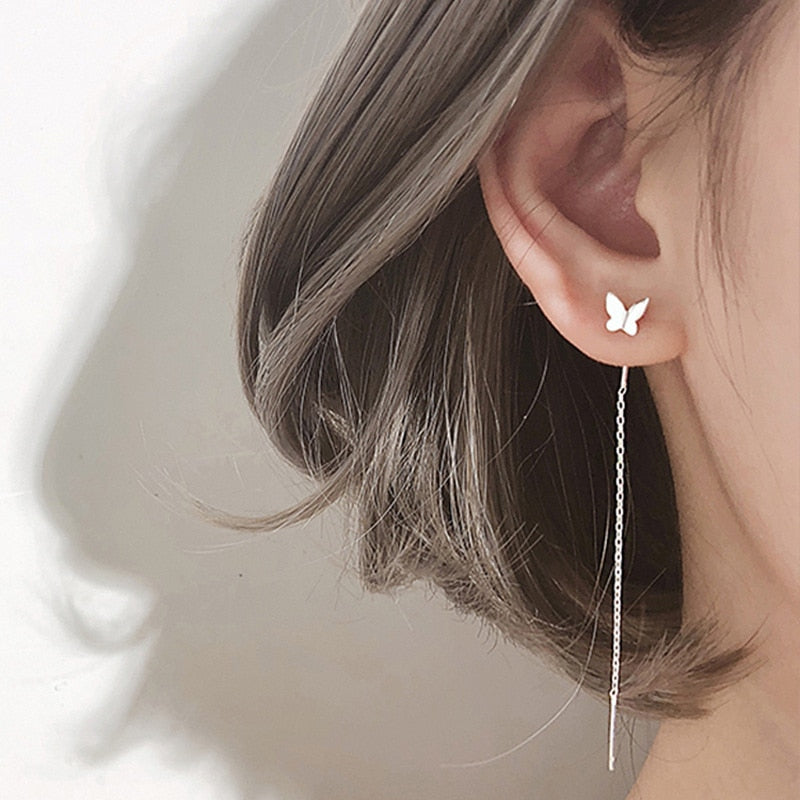 Long Tassel Butterfly Drop Earrings Silver Color 2020 Fashion Hanging Women Earrings Summer Jewelry Girls Party Gift - Quid Mart
