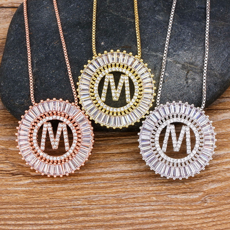 Hot Sale A-Z Initials 3 Colors Chooses Micro Pave CZ Letter Pendant Necklaces For Women Charm Chain Family Jewelry Gift - Quid Mart