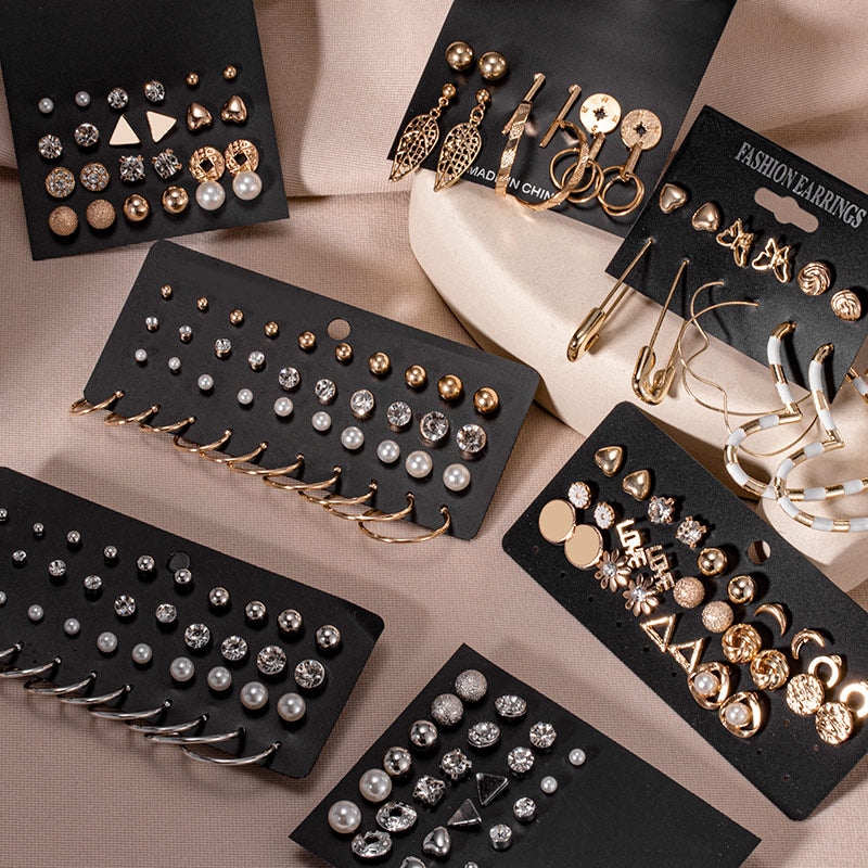 Women&#39;s Earrings Set Retro Korean Geometric Stud Earrings for Women Gold Small Metal Pearl Earring 2023 Trend Jewelry Gifts - Quid Mart