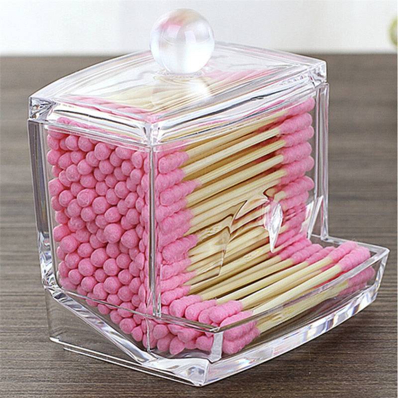 Acrylic Cotton Swabs Storage Holder Box Portable Transparent Makeup Cotton Pad Cosmetic Container Jewelry Organizer Case - Quid Mart