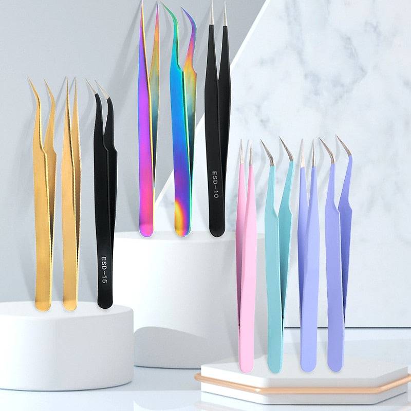 Qiao Excellent Quality Tweezers Bend+Straight New Stainless Steel Industrial Anti-static Cross Tweezers Sewing Accessories Tools - Quid Mart