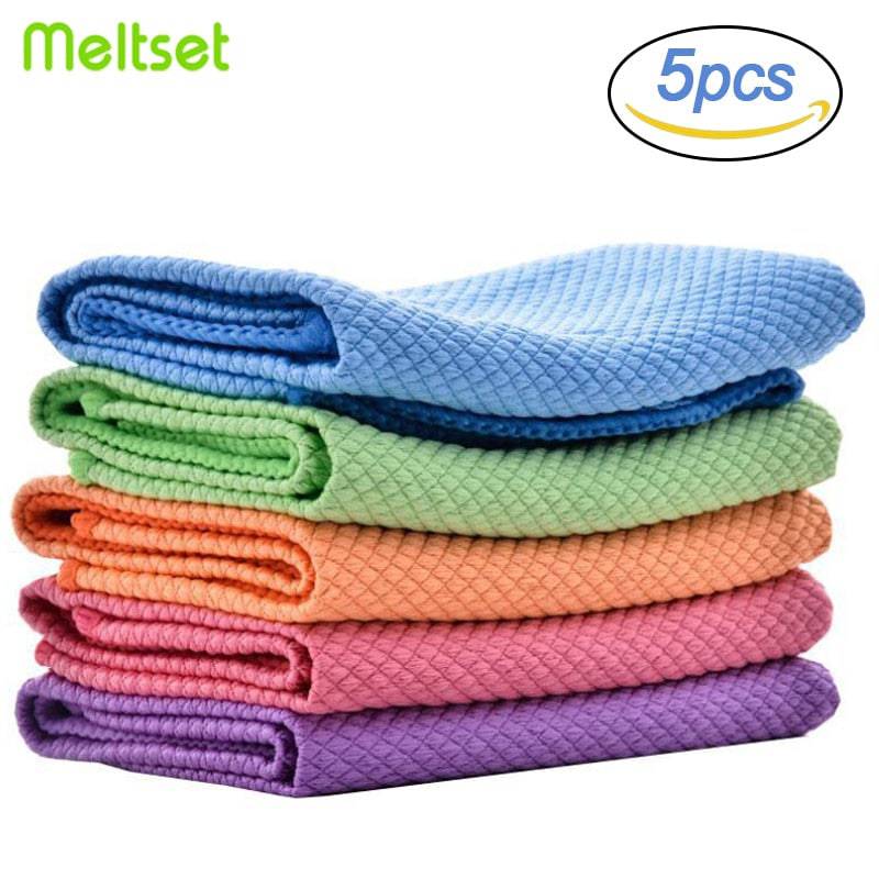 5Pcs Kitchen Cleaning Towel Anti-Grease Wiping Rags Absorbable Fish Scale Wipe Cloth Glass Window Dish Cleaning Cloth - Quid Mart