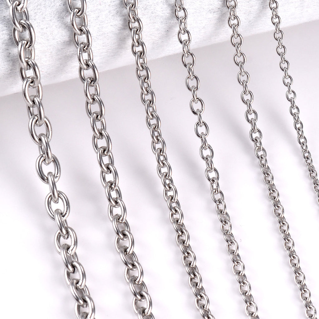 1Pc Width 1.5mm-6mm Stainless Steel Cross O Chain Necklace For Women Men DIY Jewelry Thin Bracelet Necklace - Quid Mart