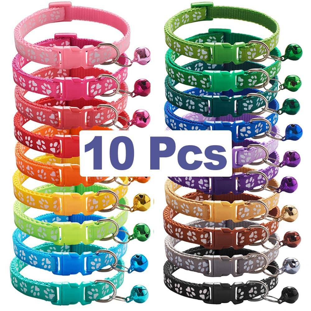 10Pcs Wholesale With Bell Collars Delicate Safety Casual Nylon Dog Collar Neck Strap Fashion Adjustable Bell Pet Cat Dog Collar - Quid Mart
