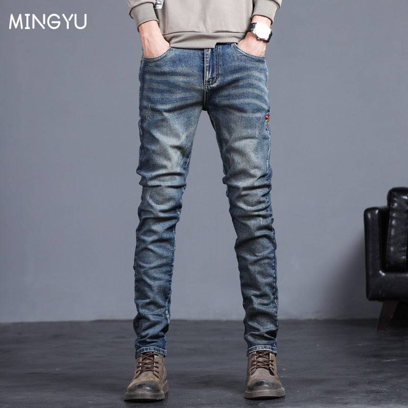 2023 Spring-Summer Men's Vintage Blue Slim Jeans - Quid Mart
