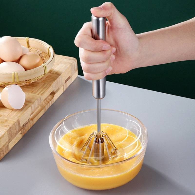 Hand Pressure Semi-automatic Egg Beater Stainless Steel Kitchen Accessories Tools Self Turning Cream Utensils Whisk Manual Mixer - Quid Mart