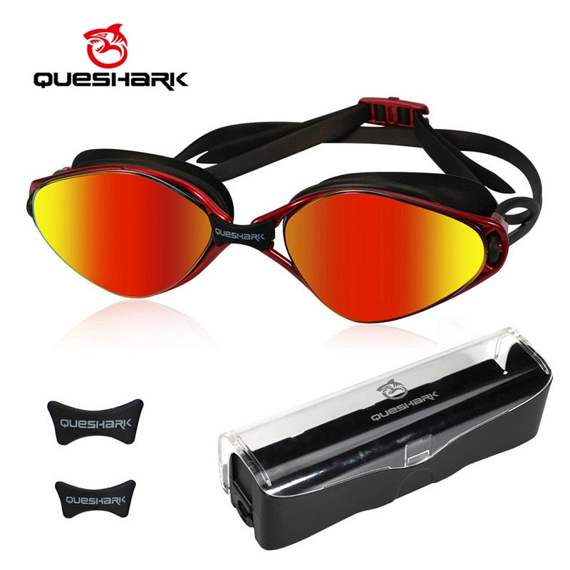 QUESHARK Anti-Fog UV Swimming Goggles for Adults with Portable Box - Quid Mart