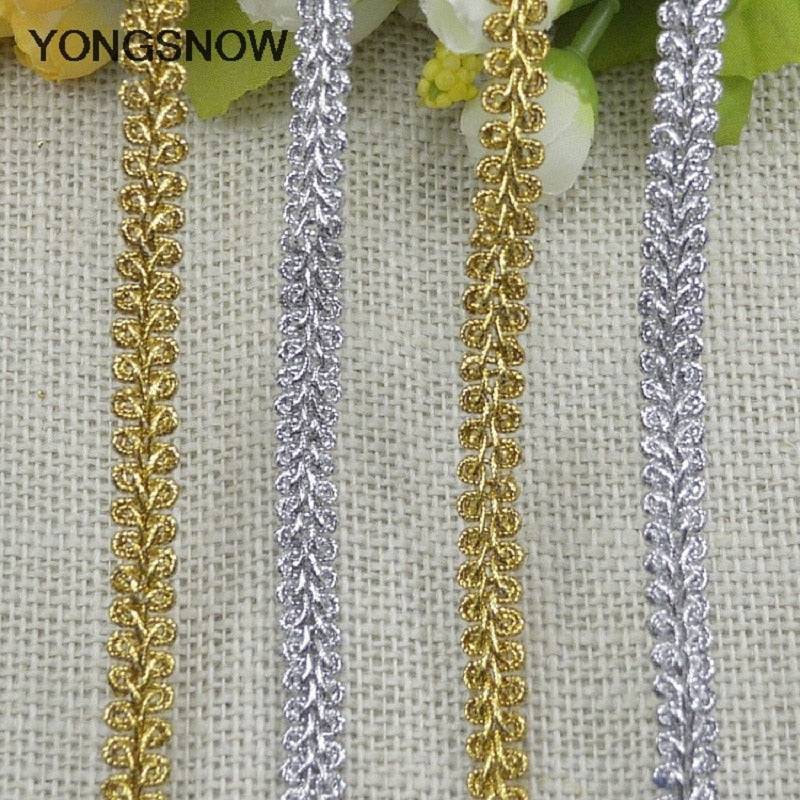 5m Gold Silver Lace Trim Ribbon Curve Lace Fabric Sewing Centipede Braided Lace Wedding Craft DIY Clothes Accessories Decoration - Quid Mart