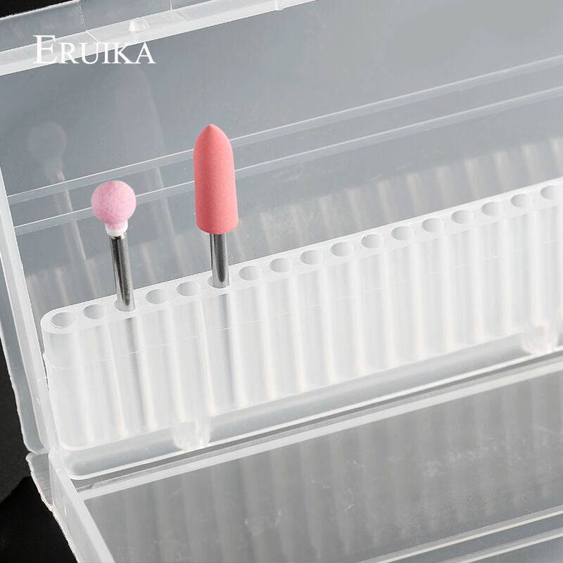 20 Slots Clear Nail Drill Bit Brush Plastic Storage Box Holder Container Manicure Cutters Display Nail Accessories Nail Art Tool - Quid Mart