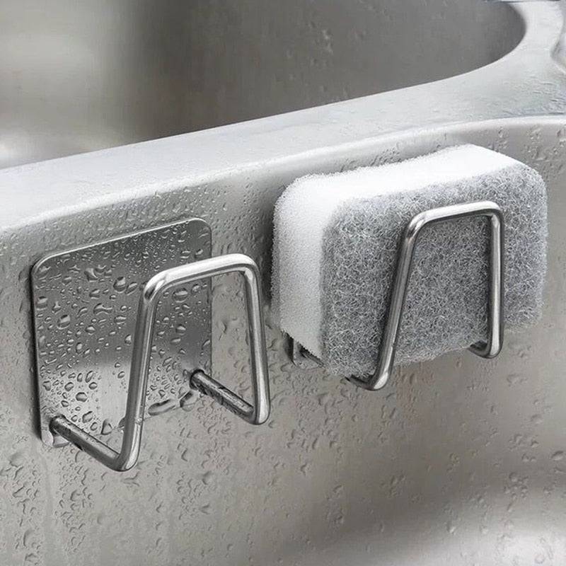 Kitchen Stainless Steel Sink Sponges Holder Self Adhesive Drain Drying Rack Kitchen Wall Hooks Accessories Storage Organizer - Quid Mart