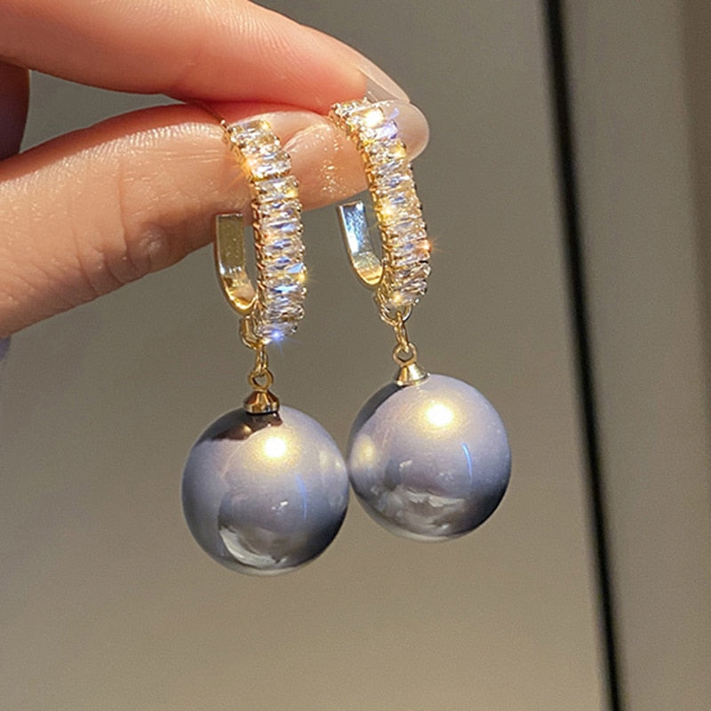 2021 New Fashion Korean Oversized White Pearl Drop Earrings for Women Bohemian Golden Round Pearl Wedding Earrings Jewelry Gift - Quid Mart