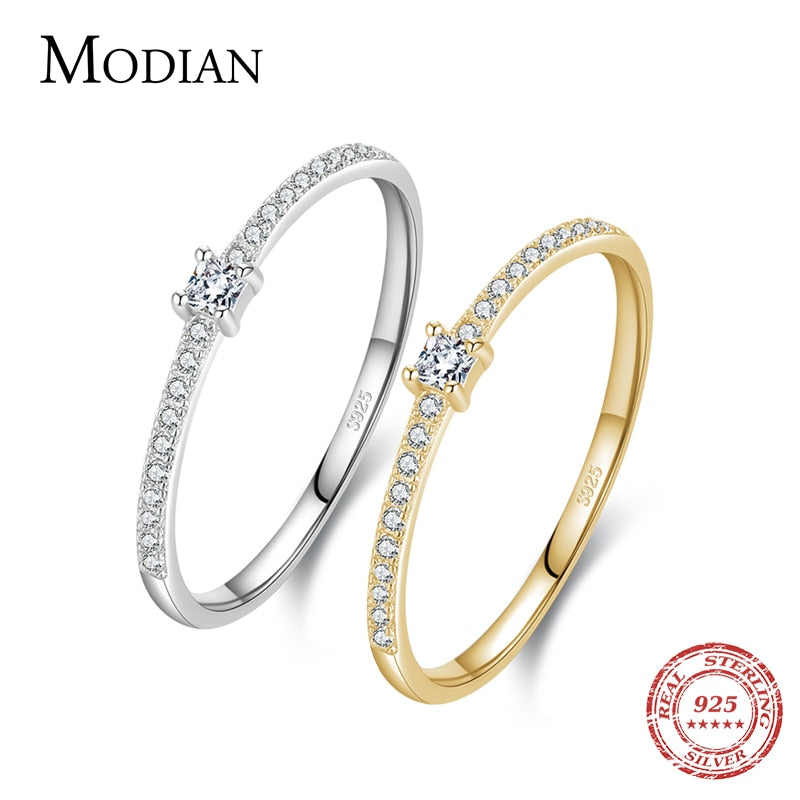 Modian 2021 Real 925 Sterling Silver Simple Square Clear CZ Charm Gold Color Finger Rings For Women Wedding Engagement Jewelry - Quid Mart