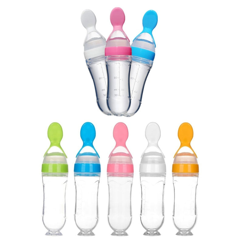 Safe & Convenient Silicone Squeeze Feeding Bottle with Spoon - Quid Mart