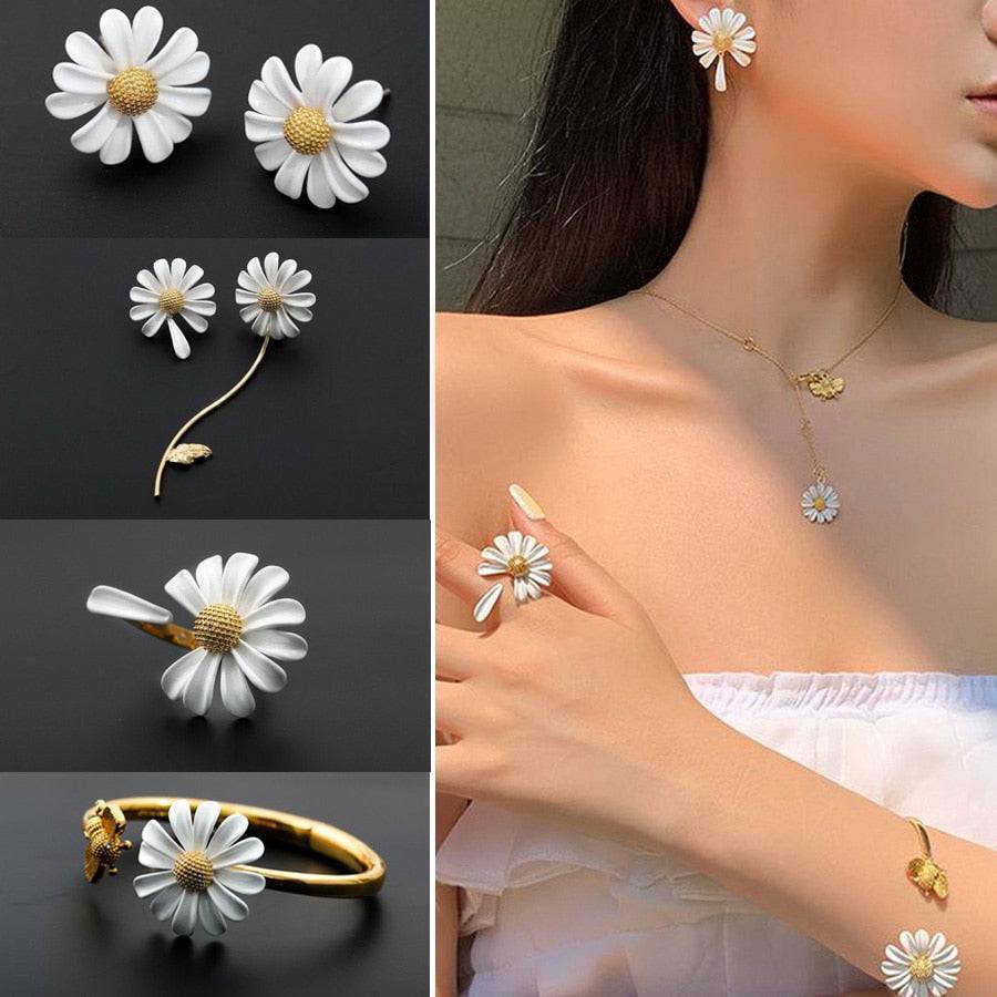 Sweet Daisy Flower Stud Earrings: Korean Style for Women/Girls - Quid Mart