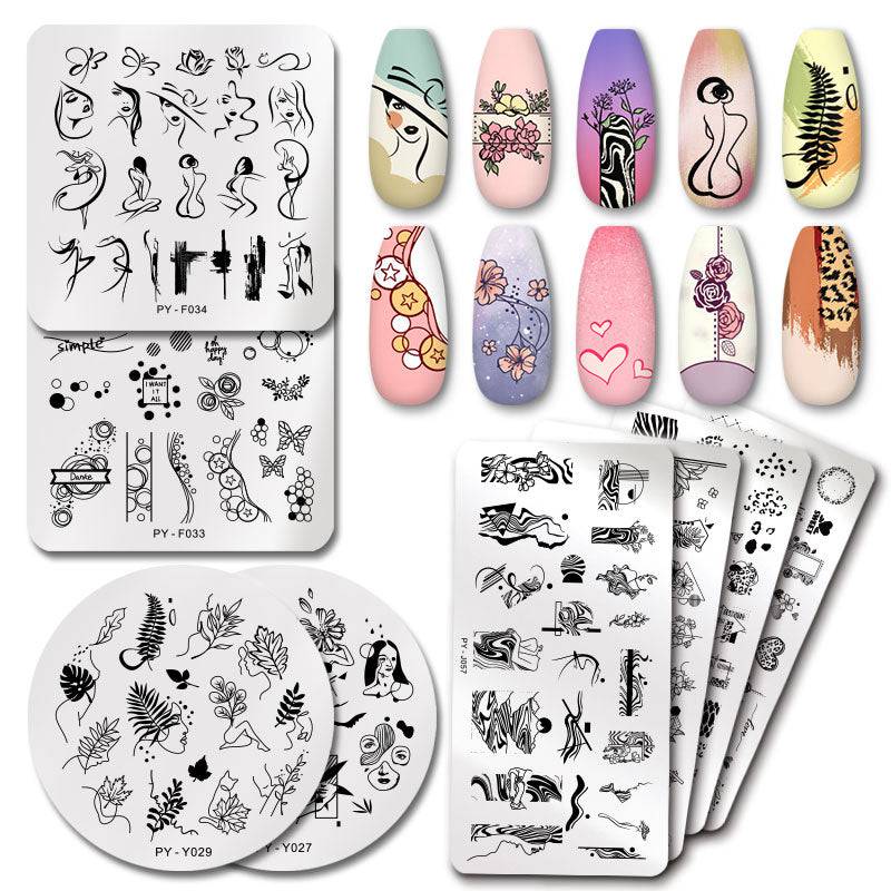 PICT YOU Rose Flower Nail Stamping Plates  Line Pictures Nail Art Plate Stamp Template Marble Leaves Image Printing Plates Tools - Quid Mart