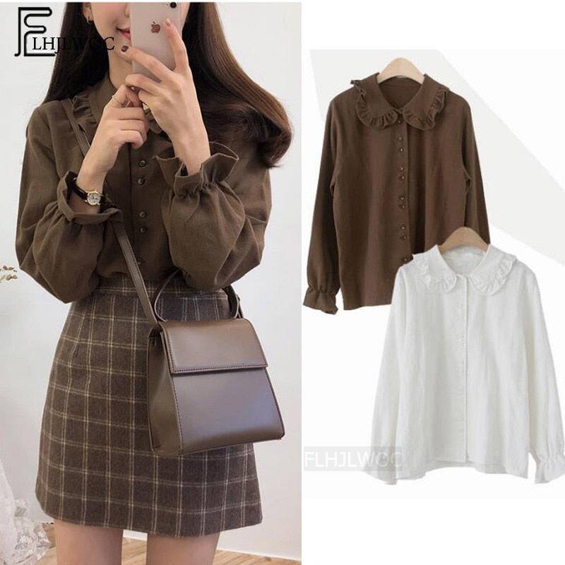 Hot Korean Fashion: Basic Shirts, Flare Sleeve, Peter Pan Collar - Quid Mart