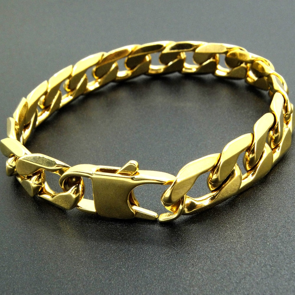 100% Stainless Steel Bracelet 6/8/12 mm 8 Inches Curb Cuban Chain Gold Color Bracelets for Men Women Free Shipping Factory Offer - Quid Mart