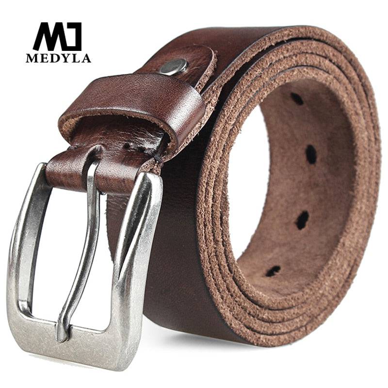 MEDYLA Men Top Layer Leather  Casual High Quality Belt Vintage Design Pin Buckle Genuine Leather Belts For Men Original Cowhide - Quid Mart