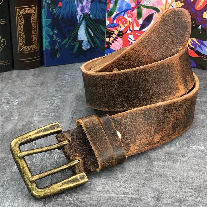 Super Wide 4.2cm Luxury Thick Genuine Leather Men's Belt with Double Buckle - Quid Mart