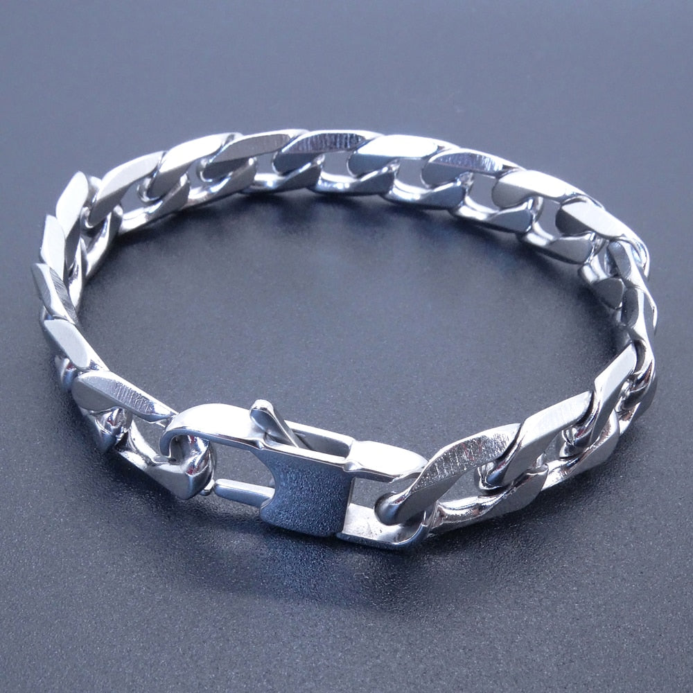 Men Women Stainless Steel Bracelet 6/8/12 mm 8 Inches Curb Chain Vintage Jewelry Punk Fan Factory Offer - Quid Mart