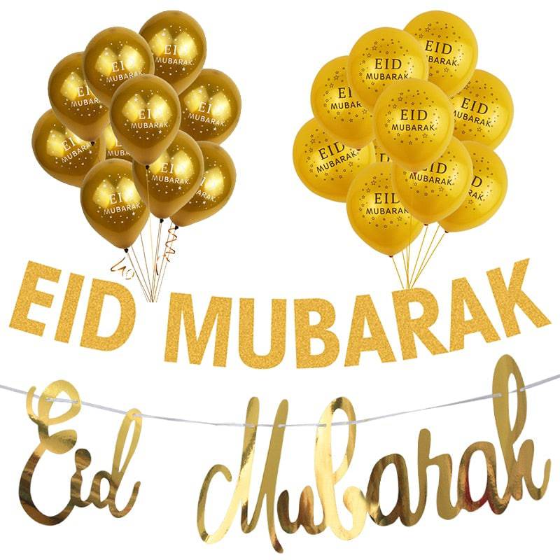 Gold Ramadan Kareem Decoration Eid Mubarak Banner and Balloons Eid Ramadan Party Favor Eid al-fitr Ramadan Mubarak Decor - Quid Mart