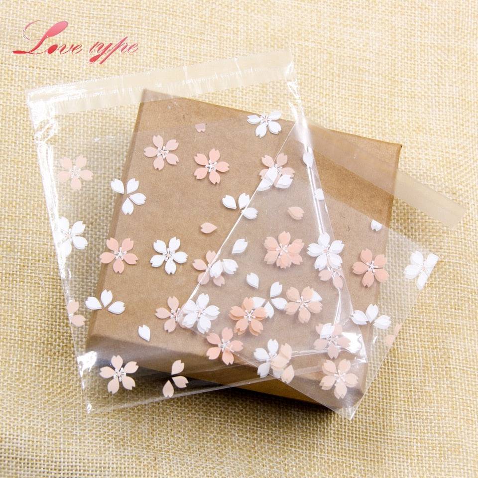 100PCS Cherry Blossoms Candy &Cookie Plastic Bags Self-Adhesive For DIY Biscuits Snack Baking Package Decor Kids Gift Supplies - Quid Mart