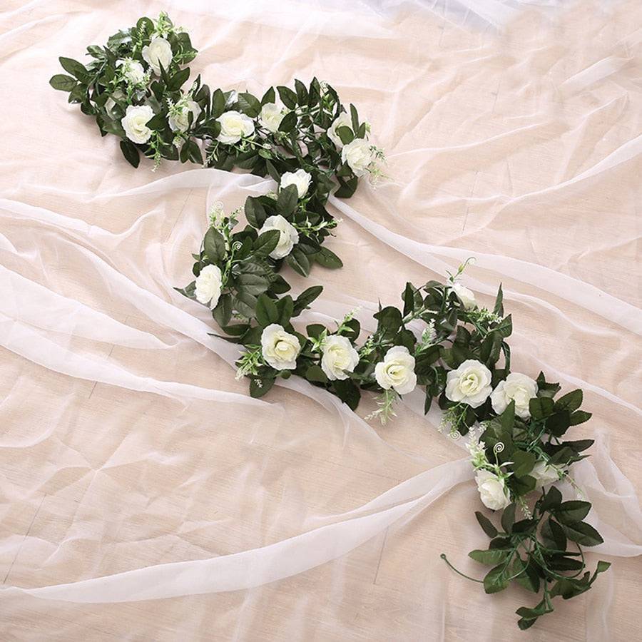 silk artificial rose vine hanging flowers for wall decoration rattan fake plants leaves garland romantic wedding home decoration - Quid Mart