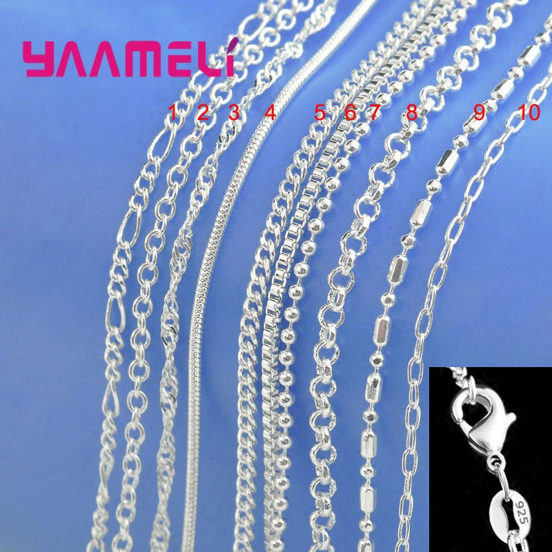 Big Promotion 100% Authentic 925 Sterling Silver Chain Necklace with Lobster Clasps fit Men Women Pendant 10 Designs 16-30 Inch - Quid Mart