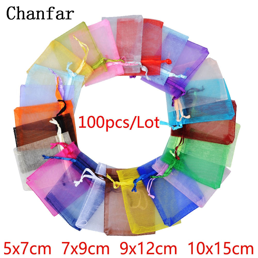 100pcs 24 Colors Jewelry Packaging Bag 5*7 7*9 9*12 10*15cm Organza Bags Gift Storage Wedding Drawstring Pouches Wholesales - Quid Mart