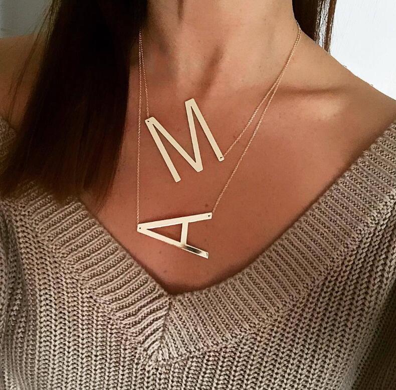 Large Initial Necklace 100% Stainless Steel Jewelry Big Letter Necklace A-Z Gold Color Necklace Monogram Necklace Gifts - Quid Mart