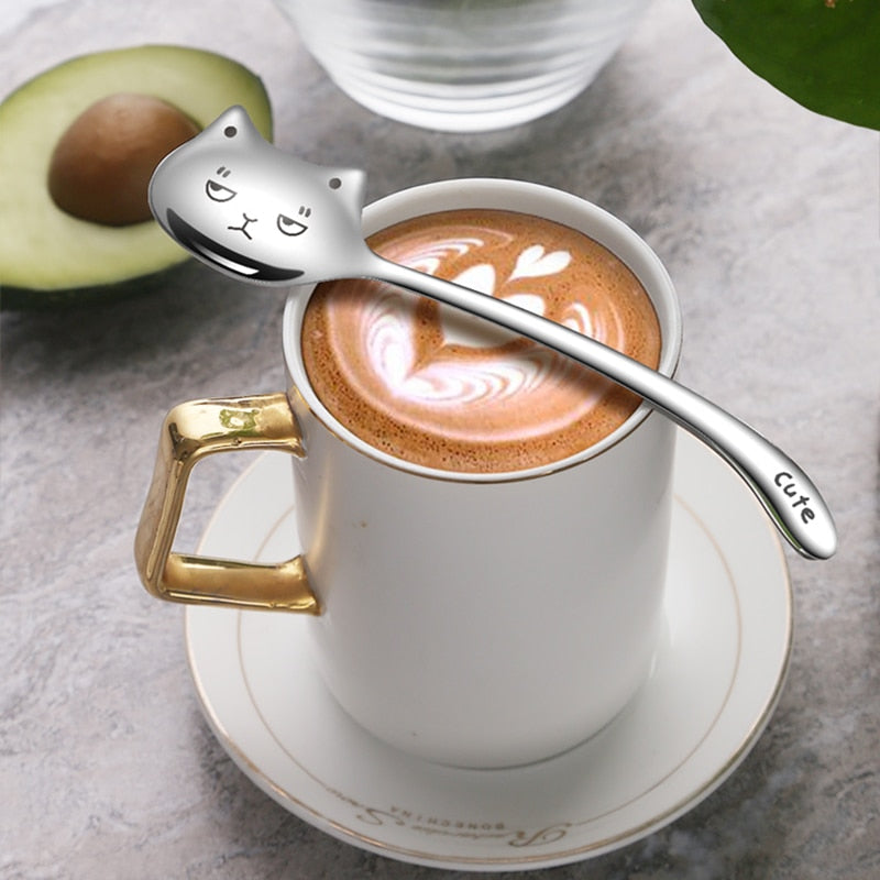1PCS Funny Tea-Spoon For Coffee Long tail cat Coffee spoon Long Handle Spoon Birthday Gift 304 Stainless Steel Tableware - Quid Mart