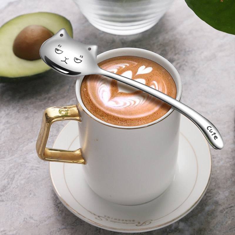 1PCS Funny Tea-Spoon For Coffee Long tail cat Coffee spoon Long Handle Spoon Birthday Gift 304 Stainless Steel Tableware - Quid Mart