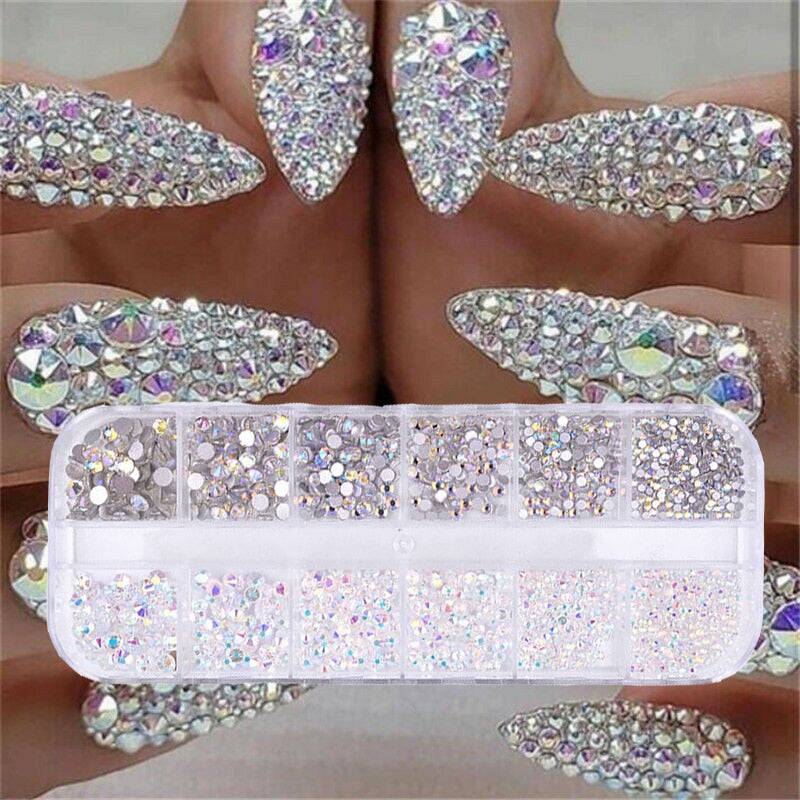 12 boxes / set of AB crystal rhinestone diamond gem 3D glitter nail art decoration beauty - Quid Mart
