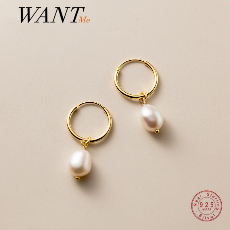 WANTME Genuine 925 Sterling Silver Natural Freshwater Baroque  Pearl Unusual Earrings for Women Chic Charming Goth Jewelry 2021 - Quid Mart