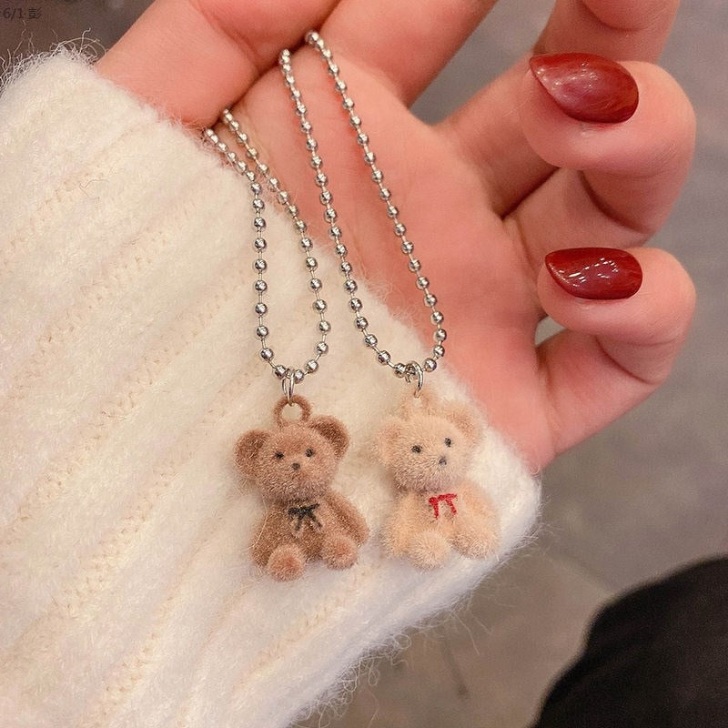 Cute Plush Bear Pendant Necklace for Girls Women Korean Fashion Bear Long Sweater Neck Chain Necklaces Cute Collar Jewelry - Quid Mart