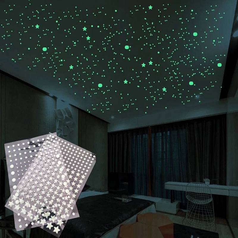 Luminous 3D Stars Dots Wall Sticker for Kids Room Bedroom Home Decoration Glow In The Dark Moon Decal Fluorescent DIY Stickers - Quid Mart