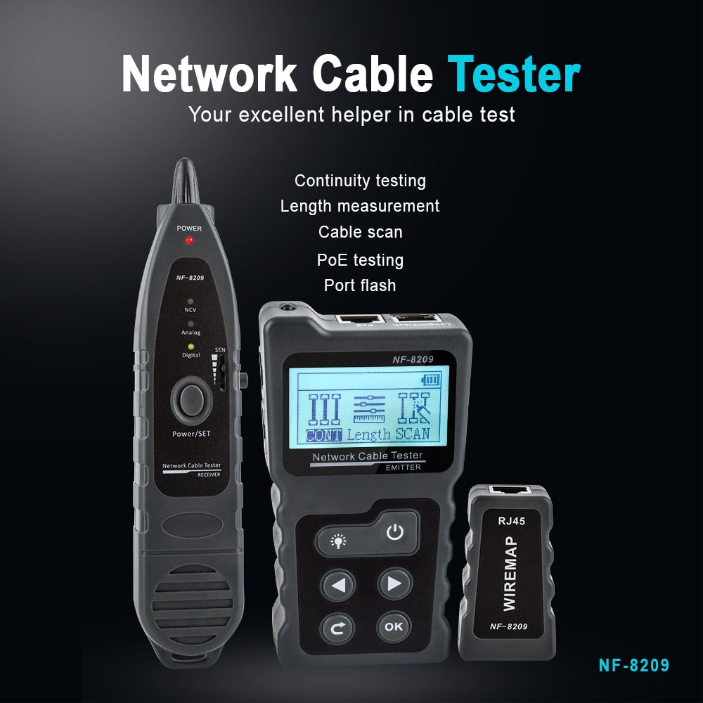 NOYAFA NF-8209 Cable Tracker Lan Display Measure Tester Network Tools LCD Display Measure Length Wiremap Tester - Quid Mart