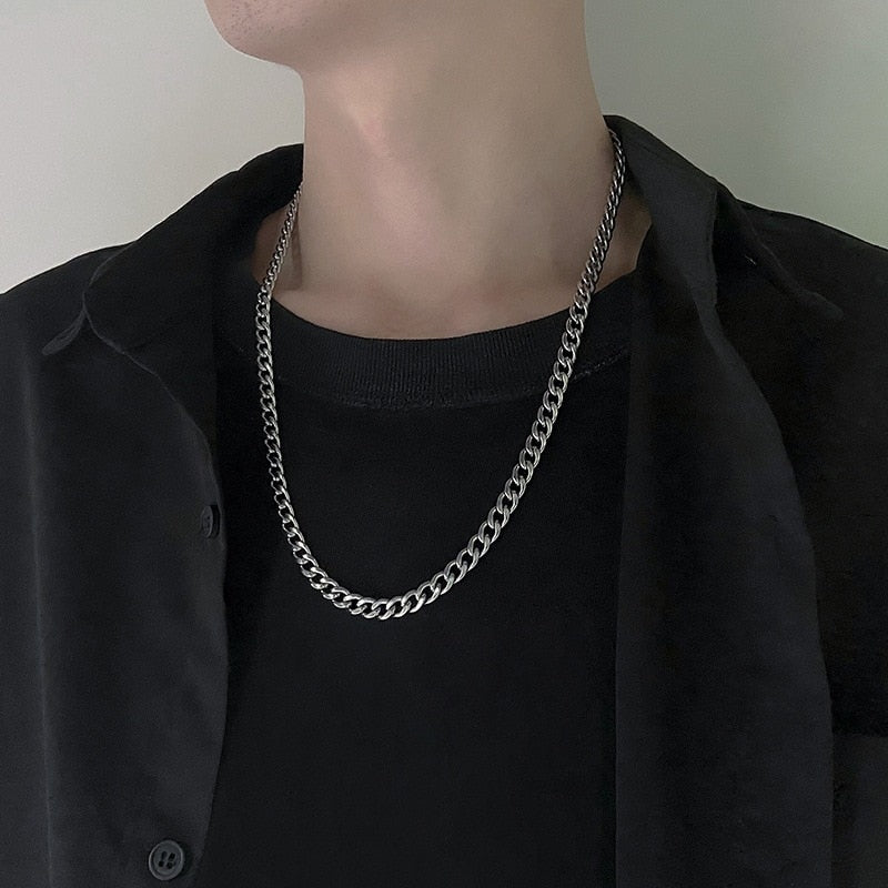 Stainless Steel Cuban Chain Necklaces for Women Men Long Hip Hop Necklace On The Neck Fashion Jewelry Accessories Friends Gifts - Quid Mart